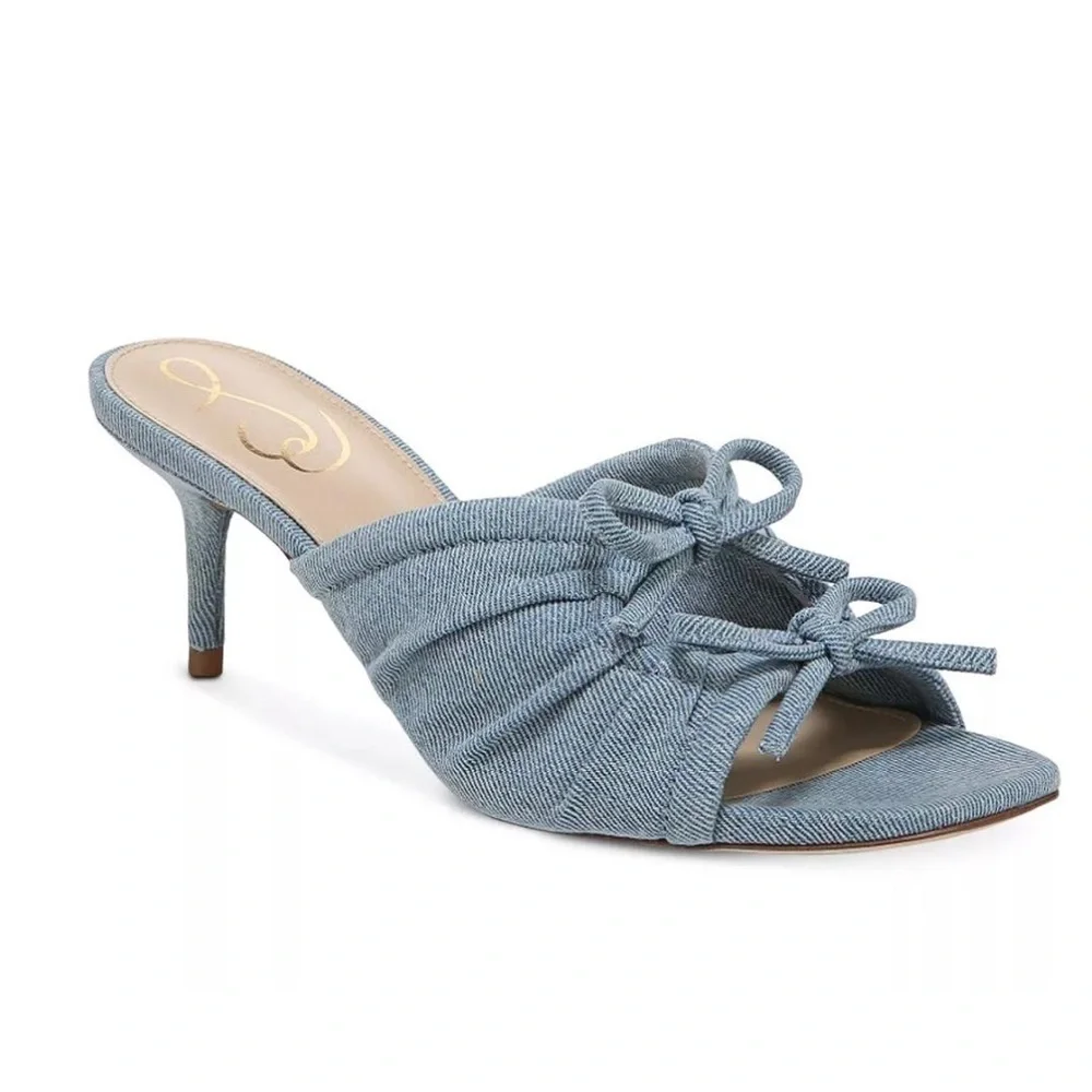 Sam Edelman Pia in Blue Denim Slip On Kitten Heel Sandals - NWT - Picture 2 of 13